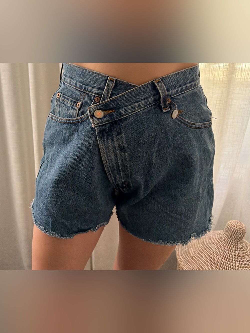 Classic High-Waist Dark Blue Denim Jean Shorts